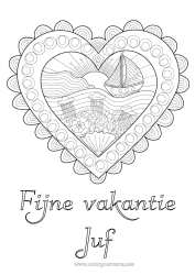 Gratis kleurplaat Hart Kwal Zee Voertuigen Boot Doodle Zentangle Zeedieren Maritieme voertuigen