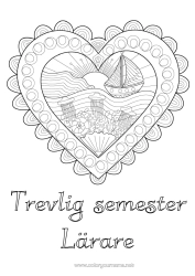 Gratis färgläggning Hjärta Manet Hav Fordon Båt Doodle Zentangle Marina djur eller vattenlevande djur Marina fordon
