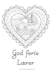Gratis fargelegging Hjerte Manet Hav Kjøretøy Båt Doodle Zentangle Marin eller akvatisk dyr Maritime kjøretøy