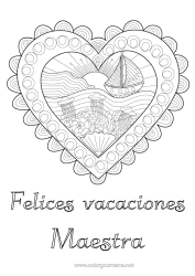 Colorear gratis Corazón Medusa Mar Vehículos Barco Doodle Zentangle Animales marinos o acuáticos Vehículos marítimos