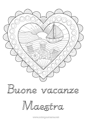 Colorazione gratuita Cuore Medusa Mare Veicoli Barca Scarabocchio Zentangle Animali marini o acquatici Veicoli marittimi