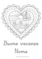 Colorazione gratuita Cuore Medusa Mare Barca Scarabocchio Zentangle Animali marini o acquatici Veicoli marittimi