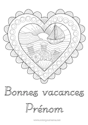 Coloriage à personnaliser Coeur Méduse Mer Bateau Doodle Zentangle Animaux marins ou aquatique Véhicules maritimes