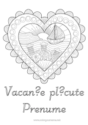 Pagină de colorat gratuită Inimă Meduză Mare Barcă Doodle Zentangle Animale marine sau acvatice Vehicule maritime