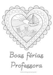 Desenho grátis Coração águas-vivas Mar Veículos Barco Doodle Zentangle Animais marinhos ou aquáticos Veículos marítimos