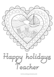 Free coloring Heart Jellyfish Sea Vehicles Boat Doodle Zentangle Marine or aquatic animals Maritime vehicles