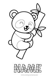 Free coloring Cute Kawaii Panda Easy coloring pages Other animals of the world Bamboo
