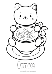 Kolorowanka za darmo Serce Kot Uroczy Kawiarnia Napój Łatwe kolorowanki Psy i koty