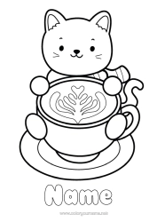 Free coloring Heart Cat Kawaii Coffee Drinks Easy coloring pages Dog and cat