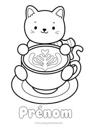 Coloriage gratuit Coeur Chat Kawaii Café Boisson Coloriages faciles Chiens et chats