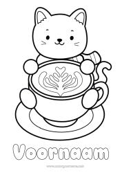 Gratis kleurplaat Hart Kat Kawaii Koffie Drankje Eenvoudige kleurplaten Honden en katten