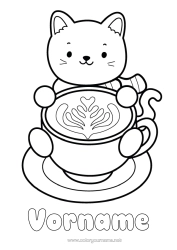 Kostenlose Malvorlage Herz Katze Kawaii Kaffee Getränk Einfache Ausmalbilder Hunde und Katzen