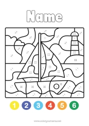 Colouring to customise Vehicles Magic Colouring Books Children's Activities Boat Sailboat Easy Colouring Pages Lighthouse Marine Vehicles Colouring By Number With Dice