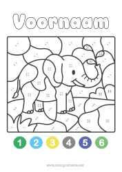 Gratis kleurplaat Olifant Kleuren op nummer Activiteiten voor Kinderen Eenvoudige kleurplaten Wilde dieren van Afrika Kleurplaat op nummer met een dobbelsteen.