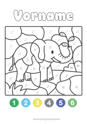 Malvorlage anpassen Elefant Malen nach Zahlen Kinderaktivitäten Einfache Ausmalbilder Wilde Tiere Afrikas Malvorlage nach Zahlen mit Würfel