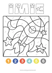 Kolorowanka do personalizacji Rakieta Magiczne Kolorowanki Przestrzeń Łatwe Kolorowanki Pojazdy Powietrzne Kolorowanka Po Numerach Z Kostką Do Gry.