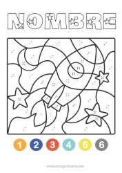 Colorear para personalizar Cohete Colorear por números Espacio Dibujos fáciles para colorear Vehículos aéreos Colorear por números con un dado
