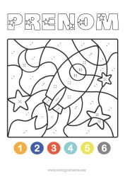 Coloriage à personnaliser Fusée Coloriages magiques Espace Coloriages faciles Véhicules aériens Coloriage par numéro avec dé