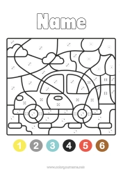 Free colouring Vehicles Magic colouring books Car Easy colouring pages Cars, vans and motorhomes Colouring by number with dice