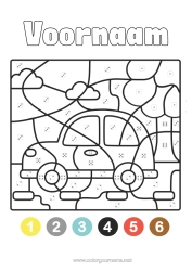 Gratis kleurplaat Voertuigen Kleuren op nummer Auto Eenvoudige kleurplaten Auto's, busjes en campers Kleurplaat op nummer met een dobbelsteen.