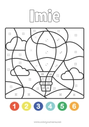 Kolorowanka do personalizacji Pojazdy Magiczne Kolorowanki Aktywności Dla Dzieci Balon Na Gorące Powietrze Łatwe Kolorowanki Pojazdy Powietrzne Kolorowanka Po Numerach Z Kostką Do Gry.