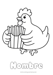 Colorear gratis Kawaii Gallina Animales Dibujos fáciles para colorear Animales de granja Patatas fritas