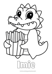 Kolorowanka za darmo Uroczy Krokodyl Zwierzę Łatwe kolorowanki Gady Frytki