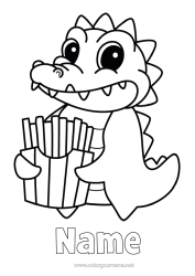 Free coloring Kawaii Crocodile Animal Easy coloring pages Reptiles Fries