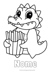 Colorazione gratuita Kawaii Coccodrillo Animale Disegni da colorare facili Rettili Patatine