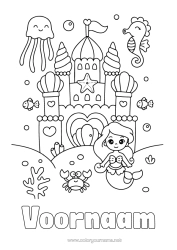Gratis kleurplaat Kasteel Kawaii Kwal Zee Zeemeermin Zeepaardje Sprookje Schelpen Zeedieren