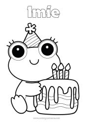 Kolorowanka za darmo Urodziny Żaba Zwierzę Kapelusz Łatwe kolorowanki Zwierzęta morskie lub wodne Tort urodzinowy Czapka imprezowa (czapka urodzinowa)