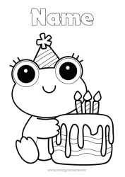Free colouring Birthday Frog Animal Hat Easy colouring pages Marine or aquatic animals Birthday cake Party hat