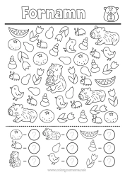 Färgläggningssida att anpassa Blommor Fågel Barnaktiviteter Tulpan Sök Och Hitta Frukter Fåglar Och Flygande Däggdjur Andra Djur I Världen Orange Kapibara Räkna Och Färglägg