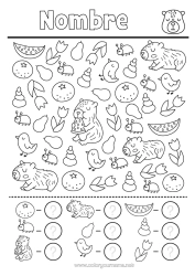 Colorear gratis Flores Pájaro Actividades para niños Tulipán Buscar y encontrar Frutas Aves y mamíferos voladores Otros animales del mundo Naranja Capibara Cuenta y Colorea