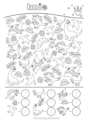 Kolorowanka za darmo Dinozaury Aktywności dla dzieci Diplodok Triceratops Szukaj i znajdź Plesiozaur Parasaurolophus Liczy i Koloruje