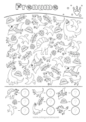 Pagină de colorat gratuită Dinozauri Activități pentru copii Diplodocus Triceratops Caută și găsește Pliosaur Parasaurolophus Numără și Colorează