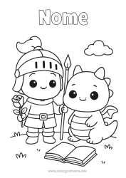 Desenho para personalizar Dragão Rosa Cavaleiro Livro Dragões, unicórnios e animais fantásticos Sant Jordi ou São Jorge Leitura