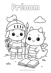 Coloriage gratuit Dragon Rose Chevalier Livre Dragons, licornes et animaux fantastiques Sant Jordi ou Saint George Lecture