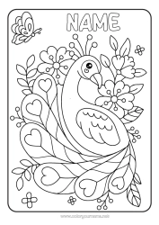 Free colouring Flowers Butterfly Peacock Insects Birds and flying mammals
