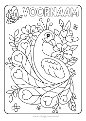 Gratis kleurplaat Bloemen Vlinder Pauw Insecten Vogels en vliegende zoogdieren
