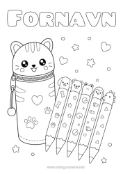 Gratis farvelægning Sød Kat Kawaii Dyr Hunde og katte Blyant Skoleartikler Pung