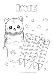 Kolorowanka za darmo Słodki Kot Uroczy Zwierzę Psy i koty Kredka Artykuły szkolne Piórnik