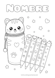 Colorear gratis Lindo Cat Kawaii Animales Perros y gatos Lápiz Útiles escolares Estuche