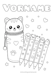 Kostenlose Malvorlage Niedlich Katze Kawaii Tier Hunde und Katzen Bleistift Schulbedarf Etui