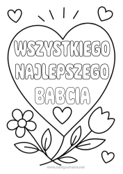 Kolorowanka za darmo Kwiaty Serce Wszystkiego najlepszego! Tulipan