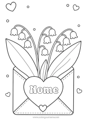 Desenho para personalizar Coração Sorte Envelope Lírio do vale 1º de maio