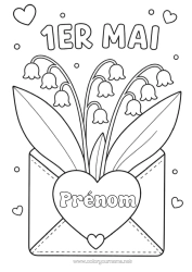 Coloriage à personnaliser Coeur Chance Enveloppe Muguet 1er mai