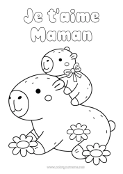 Coloriage gratuit Animal Autres animaux du monde Famille d'animaux Bébé animal Capibara