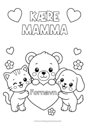 Farvelægningssiden tilpasning Hjerte Kat Mor God Fest Kawaii Hund Bjørneunge Hunde Og Katte Skovens Dyr
