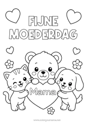 Gratis kleurplaat Hart Kat Mama Fijne verjaardag Kawaii Hond Knuffelbeer Honden en katten Bosdieren
